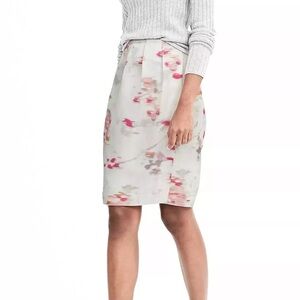 Banana Republic Pink and White Floral Abstract Faux Wrap Pencil Skirt Size 4